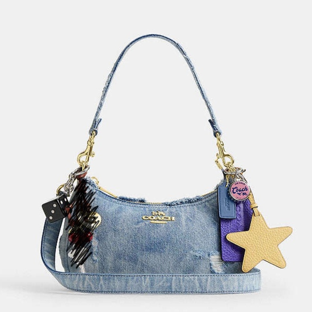 Coach Teri Shoulder Bag In Loved Denim With some Charms